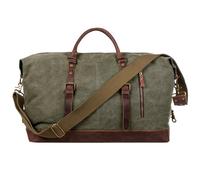 S-Zone Grand Sac de Voyage en Toile avec Bordure en Cuir véritable - 60 l - Unisexe, Vert Militaire, x-Large