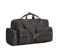 S-ZONE Sac de Sport Unisexe 56 L en Toile avec Bordure en Cuir pour Voyage, Week-End, Vacances, Noir