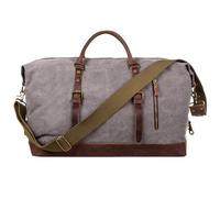 S-ZONE Sac de Voyage 52-55 l Vintage Canvas Crazy Horse Cuir Trim Unisexe Bagage à Main Sac de Sport pour Voyage, Week-End, Vacances, Gris Clair, XL