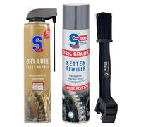 S100 Kit : Nettoyant chaînes 400 ml, Dry Lube Spray chaîne 400 ml et brosse chaîne