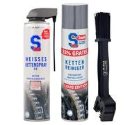 S100 Kit : Nettoyant pour chaîne 400 ml, spray chaîne blanc 2.0 400 ml et brosse