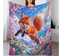 S1W8A412B Plaid Renard Fleurs 3D Microfibre Doux déco Polaire | 40x50inchmicrofibre moelleux confort canapé chaleur légère jeté lit design printemps