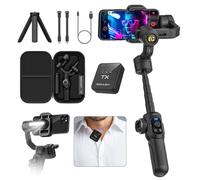 S2 Mic Stabilisateur de cardan pour smartphone avec microphone cravate sans fil, tige d'extension intégrée de 18 cm et lumière de remplissage, cardan professionnel à 3 axes pour iPhone et Android pour