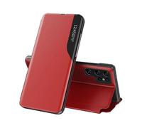 (S24,red)For Samsung Galaxy S24 Magnetic Flip Case, Ultra Slim Pu Leather Case With Clear View Side Window Kickstand Shockproof Protective Cover_phc02