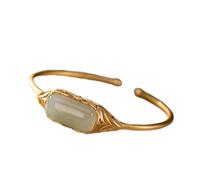 S25 Plated Natural Hetian Jade Retro Temperament Leaf Lady Women's Bracelets