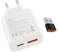 S25 S24Chargeur Rapide 45W USB-C 18W USB-A, Adaptateur pour Samsung Galaxy S25 S23 S22 S21 S20 S10 A56 A55 A54 A36 A35 Z Flip 6/5 iPhone 16 15/Pro/Pro Max/Plus Motorola Moto Google xiaomi Portable