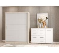S2er-Set Armoire à portes coulissantes Armoire avec baguettes décoratives Sonoma/blanc 150cm Vista 06 avec commode 135cm FRIDA 01