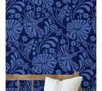 S4Sassy Papier peint à imprimé floral moderne et vigne - Revêtement mural bohème bleu, 63 x 152 cm, vinyle autocollant, revêtement mural décoratif, facile à réaliser soi-même pour chambre