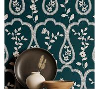 S4Sassy Papier peint à imprimé floral moderne - Revêtement mural bohème vert, 63,5 x 609 cm, vinyle autocollant, revêtement mural décoratif, facile à réaliser soi-même pour chambre, armoire et salon