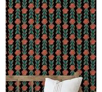 S4sassy Papier peint à rayures florales- Revêtement mural rouge, 63,5 x 609 cm, vinyle autocollant, revêtement mural facile à réaliser soi-même pour une décoration murale bohème, salon, espaces de vie