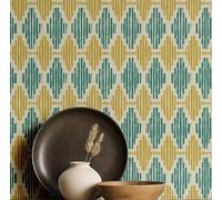 S4Sassy Papier peint à rayures tribales - Revêtement mural vert, 63,5 x 610 cm, vinyle texturé autocollant, revêtement mural facile à réaliser pour une décoration murale bohème, salon, espaces de vie