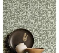 S4Sassy Papier peint abstrait - Revêtement mural vert, 63 x 304 cm, vinyle autocollant, revêtement mural facile à réaliser soi-même pour une décoration murale bohème, salon, espaces de vie