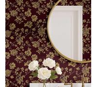 S4Sassy Papier peint décoratif autocollant, imprimé jardin d'hibiscus, vinyle texturé imperméable, bordeaux, 63 x 609 cm, revêtement mural amovible pour chambre et salle à manger