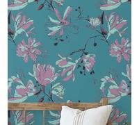 S4Sassy Papier peint décoratif autocollant, imprimé Magnolia Bloom, vinyle texturé imperméable, bleu, 63 x 914 cm, amovible, idéal pour les chambres et les salles à manger