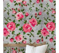 S4Sassy Papier peint décoratif autocollant, imprimé roseraie, vinyle texturé imperméable, vert, 63 x 304 cm, amovible, idéal pour les chambres et les salles à manger