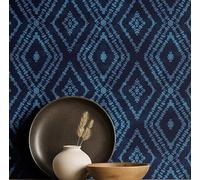 S4Sassy Papier peint Diamond Ikat - Revêtement mural bleu, 63 x 304 cm, vinyle texturé autocollant, revêtement mural facile à réaliser pour une décoration murale bohème, salon, espaces de vie