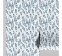 S4Sassy Papier peint Feather - Revêtement mural bleu, 63 x 152 cm, vinyle autocollant, revêtement mural facile à réaliser soi-même pour une décoration murale bohème, salon, espaces de vie