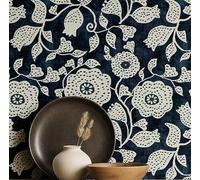 S4Sassy Papier peint floral - Revêtement mural bleu, 63 x 304 cm, vinyle texturé autocollant, revêtement mural facile à réaliser pour une décoration murale bohème, salon, espaces de vie