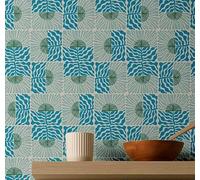 S4Sassy Papier peint Half Bloom - Revêtement mural bleu, 63 x 914 cm, vinyle texturé autocollant, revêtement mural facile à réaliser pour une décoration murale bohème, salon, espaces de vie