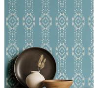 S4Sassy Papier peint Ikat - Revêtement mural bleu, 63 x 152 cm, vinyle autocollant, revêtement mural facile à réaliser pour une décoration murale bohème, salon, espaces de vie