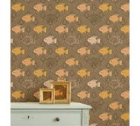 S4Sassy Papier peint imprimé poissons marins - Revêtement mural marron, papier peint vinyle texturé autocollant 63 x 152 cm, revêtement mural facile à réaliser pour chambre d'enfant