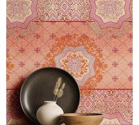S4Sassy Papier peint médaillon ethnique - Revêtement mural rose, 63 x 152 cm, vinyle texturé autocollant, revêtement mural facile à réaliser pour une décoration murale bohème, salon, espaces de vie