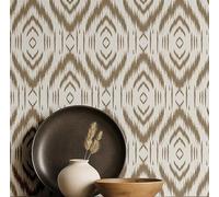 S4sassy Papier peint Modern Tribal Ikat - Revêtement mural marron, 63,5 x 304,8 cm, vinyle texturé autocollant, revêtement mural décoratif, facile à réaliser soi-même pour chambre, placards et espaces