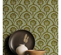 S4Sassy Papier peint motif arbre - Revêtement mural vert, 63 x 304 cm, vinyle texturé autocollant, revêtement mural facile à réaliser pour une décoration murale bohème, salon, espaces de vie
