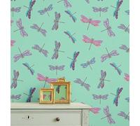 S4Sassy Papier peint motif libellule - Revêtement mural vert, papier peint vinyle texturé 63 x 152 cm, revêtement mural facile à réaliser soi-même pour chambre d'enfant, murale pour salle de jeux