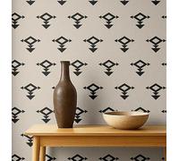 S4Sassy Papier peint tribal géométrique - Revêtement mural noir, 63,5 x 152,4 cm, vinyle texturé autocollant, revêtement mural facile à réaliser pour une décoration murale bohème, salon
