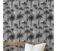 S4Sassy Papier Peint Tropical Gris Palm Tree Paradise, 63,5 X 914 Cm, Papier Peint Vinyle Autocollant, Décoration Murale Facile À Réaliser Pour Chambre, Salon Et Autres Espaces De Vie.