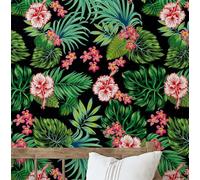 S4sassy Papier peint Tropical Hibiscus Bloom- Revêtement mural noir,63 x 152 cm, vinyle texturé autocollant, revêtement mural décoratif, facile à réaliser soi-même pour chambre, salon et espace de vie