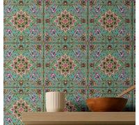 S4Sassy Papier peint vinyle autocollant, motif arabesque floral moderne, imperméable, vert, 63 x 152 cm, revêtement mural amovible pour chambre, salon et entrée