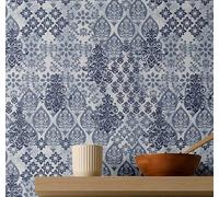 S4Sassy Papier peint vinyle autocollant, motif arabesque, imperméable, bleu, 63,5 x 152,4 cm, revêtement mural texturé amovible pour la décoration intérieure des pièces à vivre, espaces locatifs