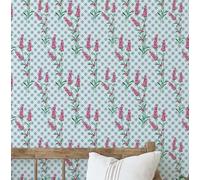S4Sassy Papier peint vinyle autocollant, motif Checks Bloom, imperméable, bleu, 63,5 x 304,8 cm, revêtement mural texturé amovible pour la décoration intérieure des pièces à vivre, espaces locatifs