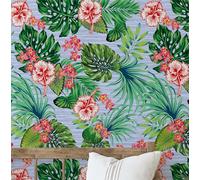 S4sassy Papier peint vinyle autocollant, motif chic Hibiscus Bloom, imperméable, bleu, 63,5 x 914 cm, revêtement mural amovible pour la décoration intérieure des chambres, espaces locatifs et placards