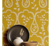 S4Sassy Papier peint vinyle autocollant, motif floral en treillis, imperméable, moutarde, 63,5 x 609 cm, revêtement amovible de style asiatique pour la décoration intérieure des chambres, des salons