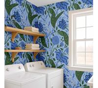 S4sassy Papier peint vinyle autocollant, motif prairie, imperméable, bleu,63,5 x 609 cm, revêtement mural texturé amovible pour la décoration intérieure des pièces à vivre, espaces locatif et placards
