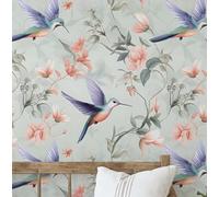 S4Sassy Revêtement Mural Amovible Et Imperméable, Inspiré De La Nature, Finition Unie, Motif Fleurs Et Oiseaux, Pour Mur, Armoires, Commodes, Rouleau De Papier Peint Vinyle Autocollant- Bleu(25"X240")