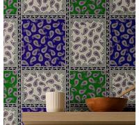 S4Sassy Revêtement mural imperméable et amovible, motif cachemire, papier peint autocollant bleu pour dosseret de cuisine, décoration d'intérieur DIY - Bleu - 63 x 914 cm
