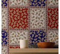 S4Sassy Revêtement mural imperméable et amovible, motif cachemire, papier peint autocollant rouge pour dosseret de cuisine, décoration d'intérieur DIY - Rouge - 63 x 914 cm