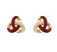 S925 aiguille argent rouge concentrique noeud boucles d'oreilles, conception de niche avec une sensation de prime, délicate et délicate-festive nouvelle année bijoux d'oreille.
