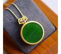 S925 argent incrusté naturel hétian jade jade vert jade pendentif rond rétro femme pendentif collier chanceux pendentif or incrusté avec (Gem Color : White)