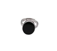 S925 Argent Minimaliste Vogue Noir Ovale En Forme Argent Réglable Bague Bijoux Cadeau Femmes Léger Luxe Bague Personnalisée
