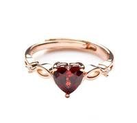 S925 Argent Sterling Ins Style Or Rose Rubis Bague De Luxe Coeur Réglable Simple - Bijoux De Fiançailles pour Femmes