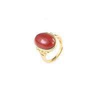 S925 Argent Sterling Plaqué or Rouge du Sud Agate Ovale Anneau Rond Pour les Femmes Tempérament Simple Personnalité Wild, GeRRiT, Onyx rouge Sud doré, Ouverture réglable