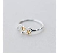 S925 Bague en Argent Femme Sen Doux Argent Plaqué or Fleur Feuille Bague Mignon Oiseau Ouvert Bague, LJBLEUSK, Argent,Or