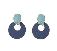 S925 Boucles d'oreilles à bouton rondes bleues dégoulinantes huile rétro avec aiguille en argent Boucles d'oreilles simples gi