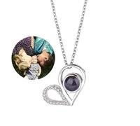 S925 Collier avec projection de cœur d'amour - Bijoux photo personnalisés avec boîte cadeau 2023 - Accessoires tendance et luxueux en zircon - Cadeau de Saint-Valentin (argent)