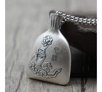 S925 Collier en Argent Sterling Pour Hommes Femmes Sac de Cœur en Argent Lotus Pendentif Cadeau Créatif Mode Simplicité Exquise Exagérée, LJBLEUSK